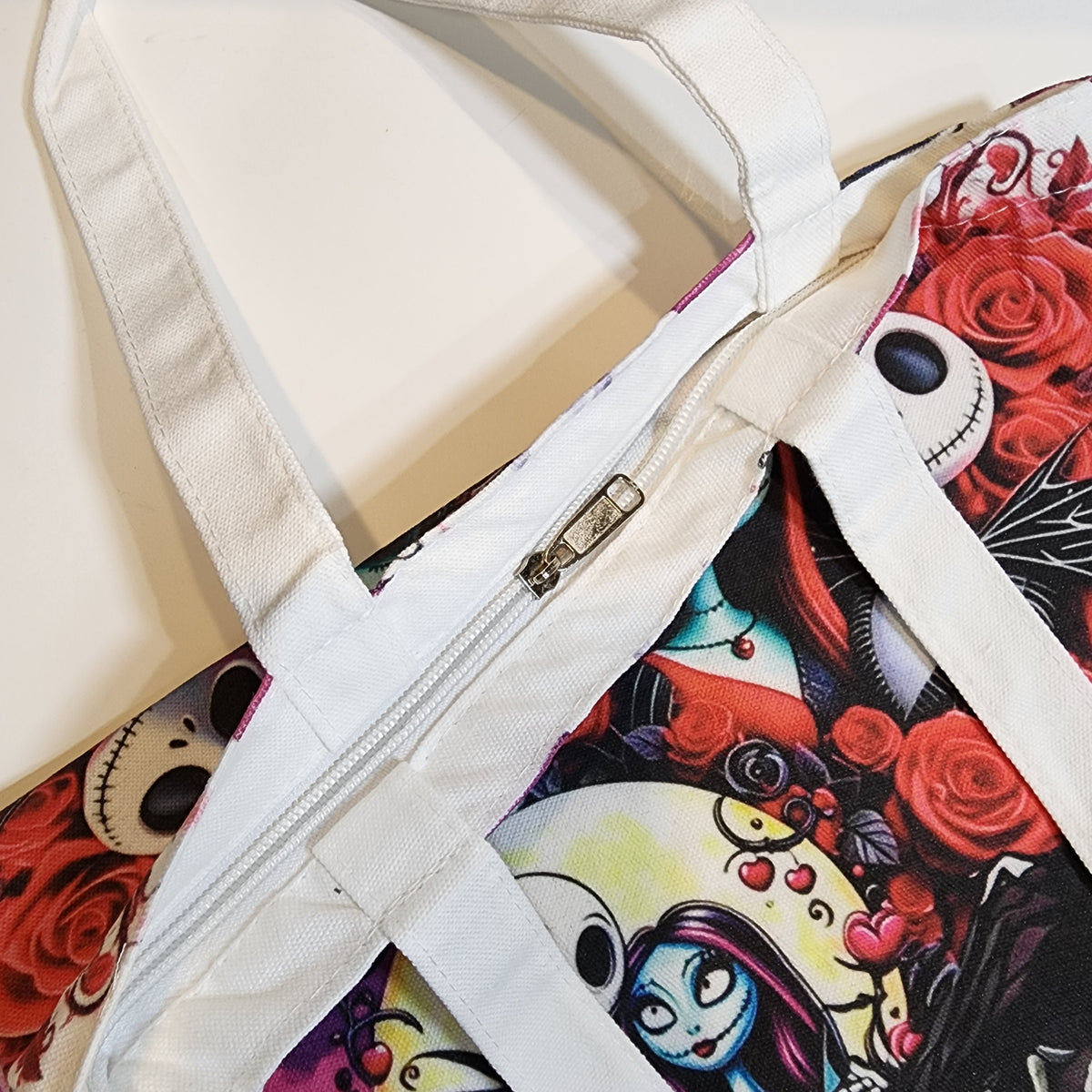 Jack & Sally Collage - Canvas Tote Zipper Closure