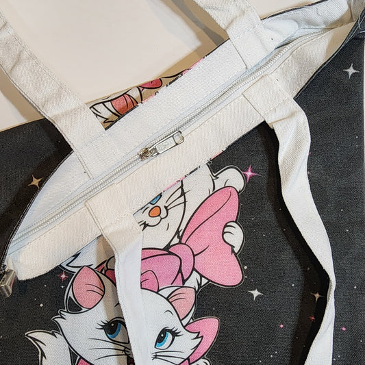 Marie Cat Poses - Canvas Tote Zipper Closure