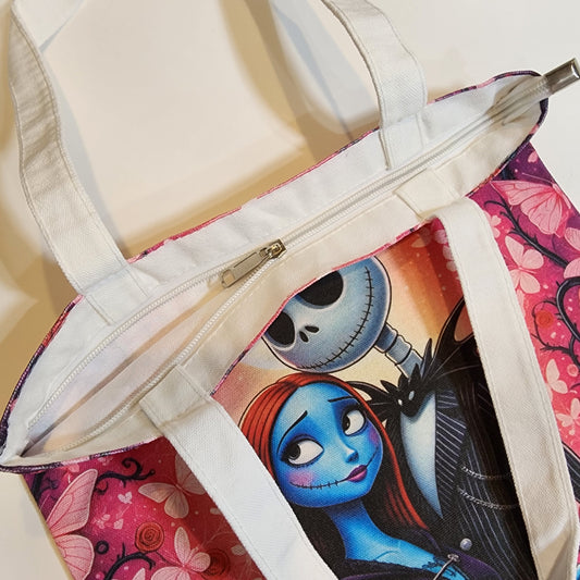 Jack & Sally 1 Canvas Tote - Zipper Closure