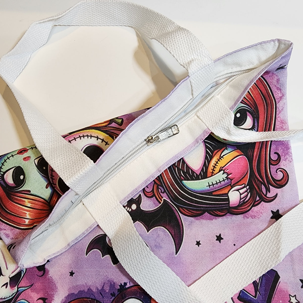 Jack & Sally Collage - Canvas Tote Zipper Closure