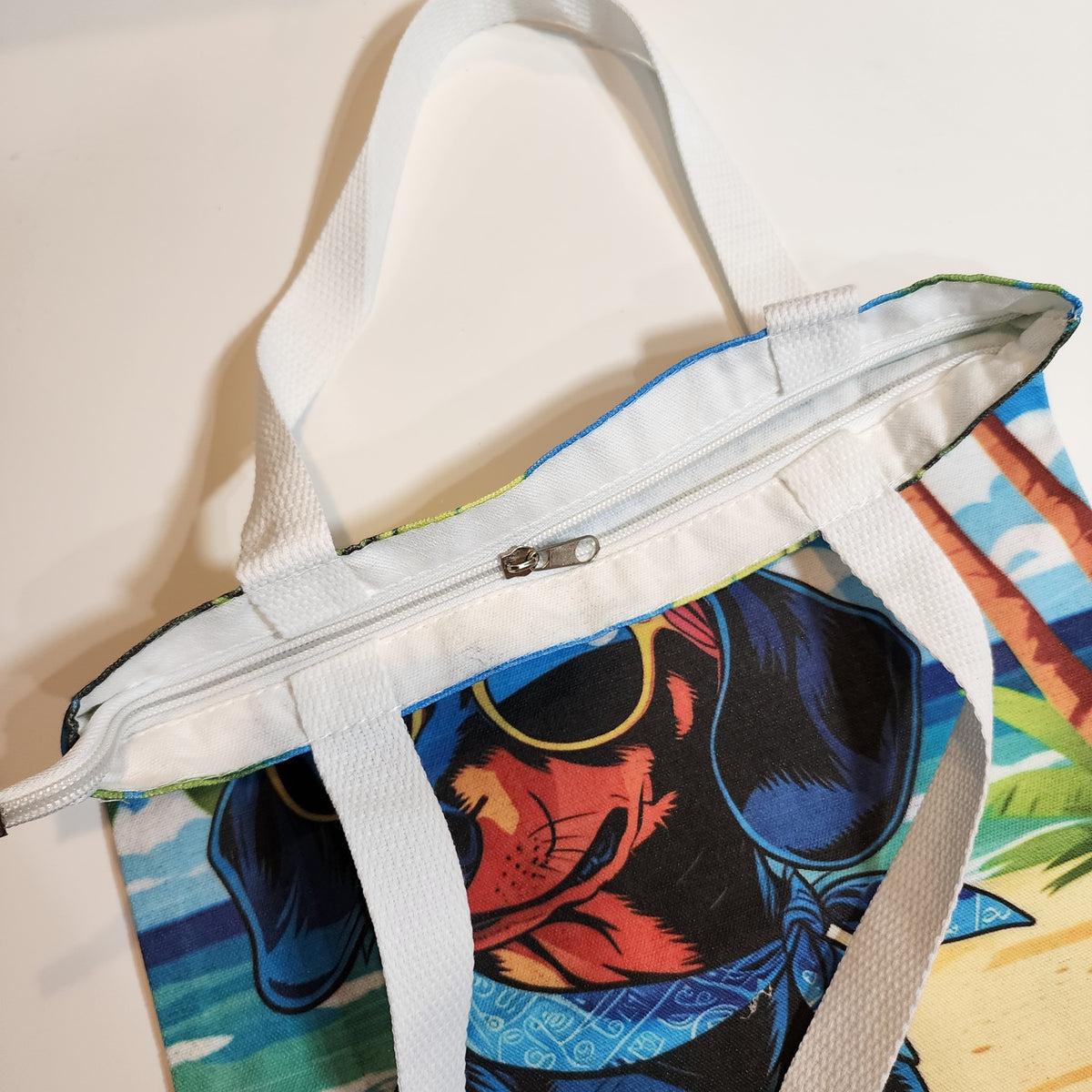 Dachshund by the Sea - Canvas Tote Zipper Closure