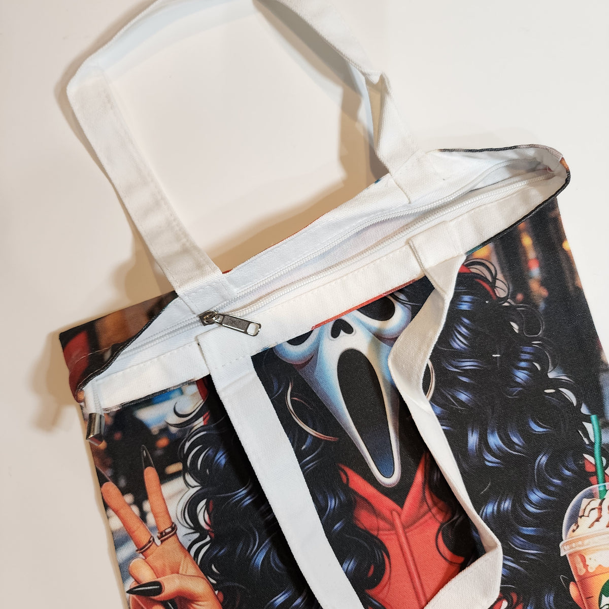 Ghost Face Mama - Canvas Tote Zipper Closure