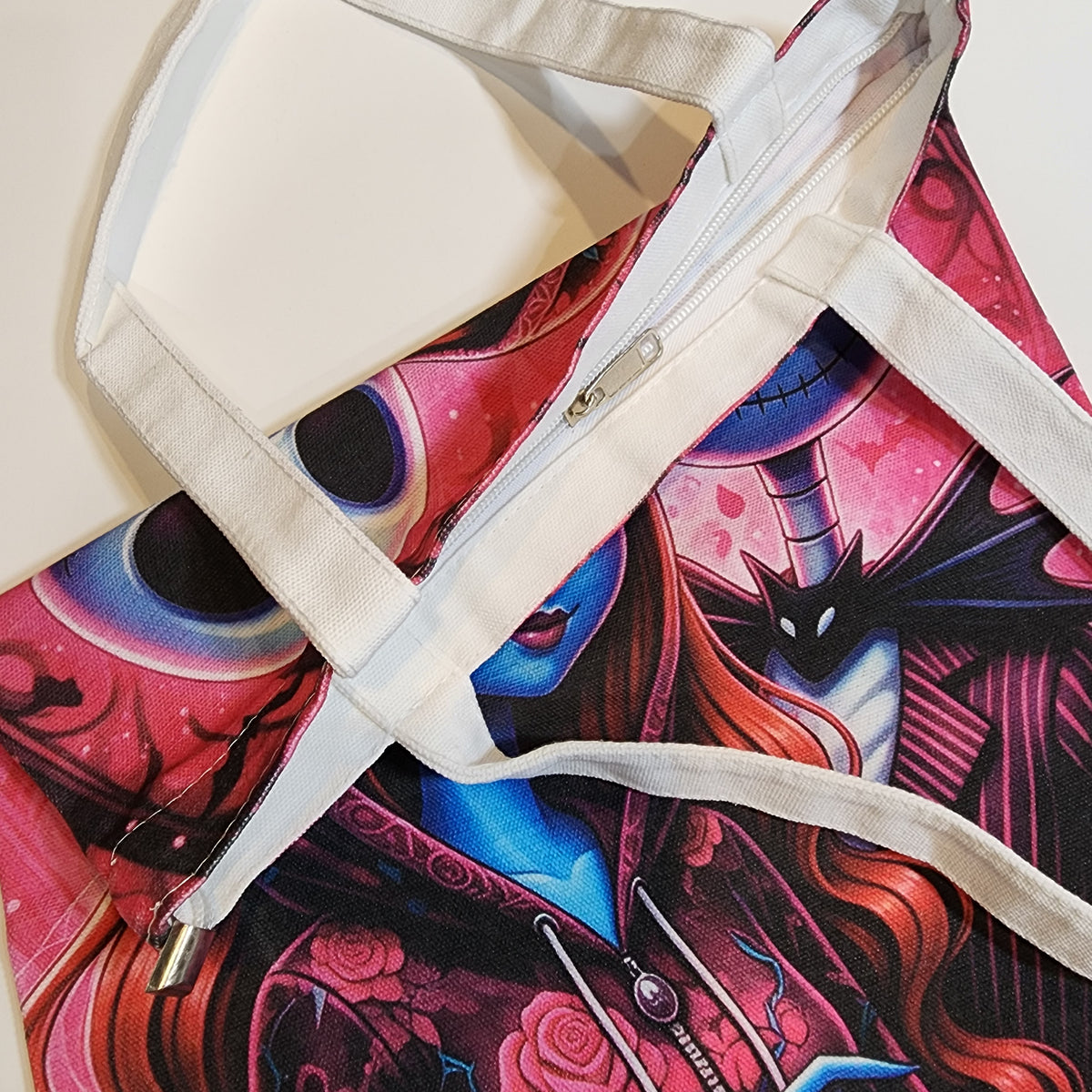 Jack & Sally Pink Roses Canvas Tote - Zipper Closure