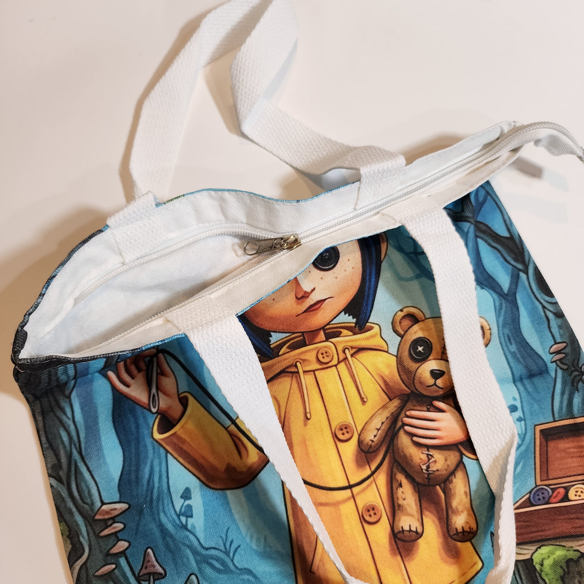 Coraline and Teddy - Canvas Tote Zipper Closure