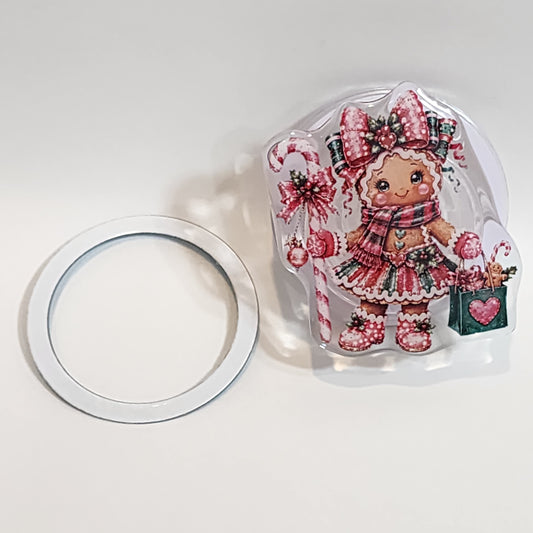 Gingerbread Girl with Candy Cane Magnetic Phone Holder