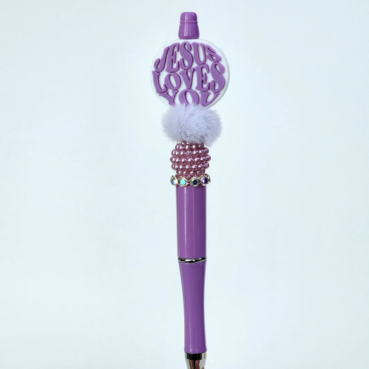 Jesus Loves You Beaded Pen (purple)