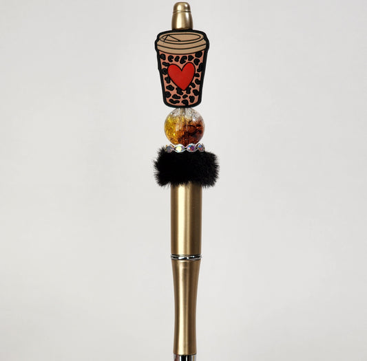 Animal Print Red Heart Coffee Beaded Pen
