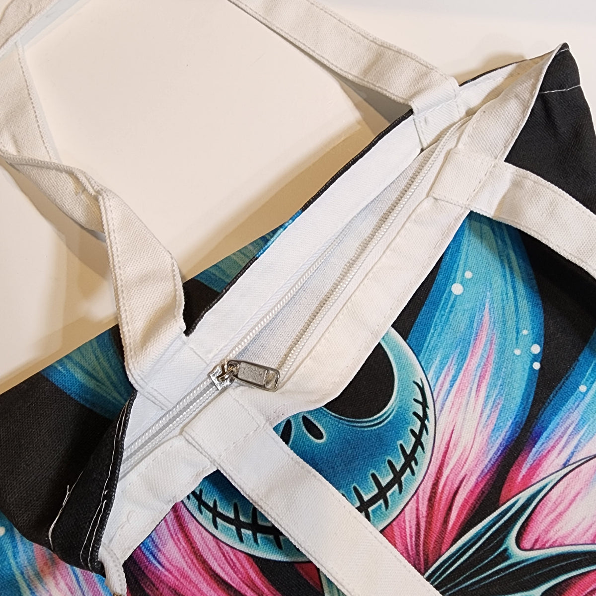 Jack Pink & Blue Floral - Canvas Tote Zipper Closure
