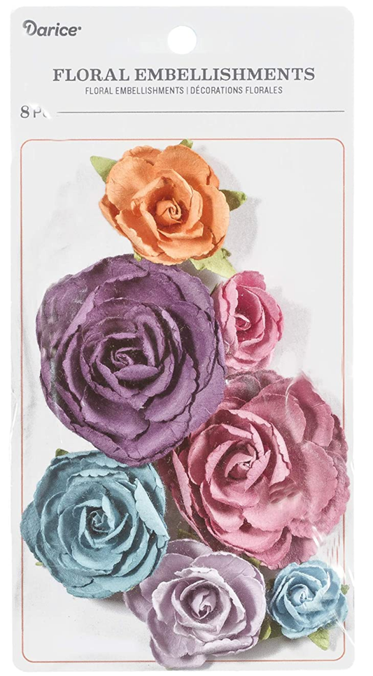 Darice Amanda Flowers Floral Embellishment: Dark Tones, 8 Pieces, Assorted