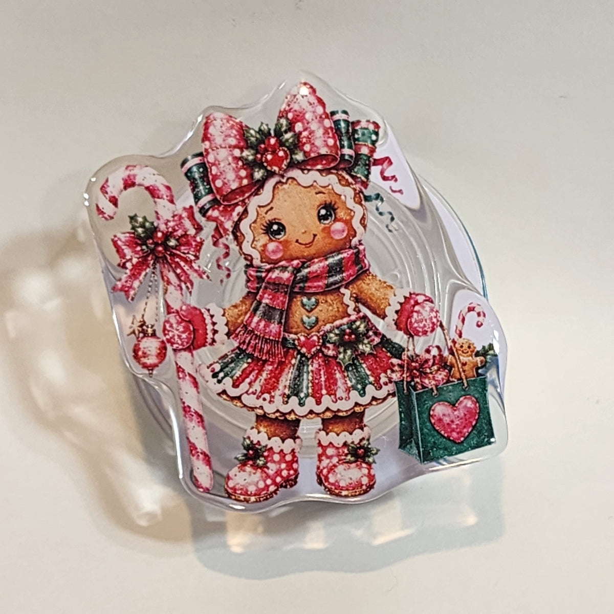 Gingerbread Girl with Candy Cane Magnetic Phone Holder