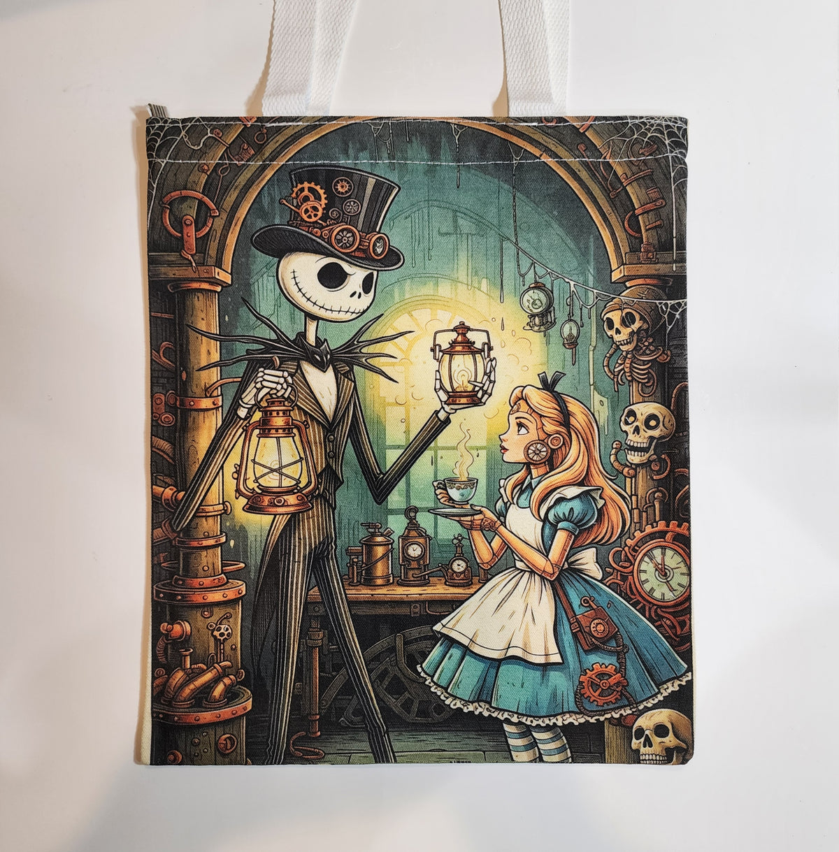 Steampunk Jack & Alice - Canvas Tote Zipper Closure