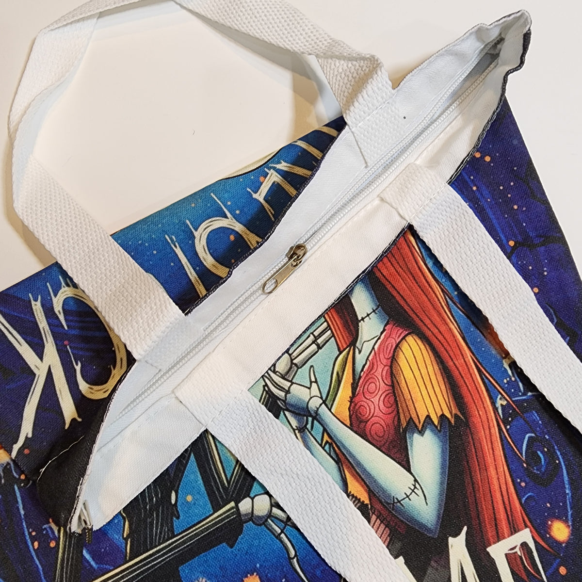 Jack & Sally You're Stuck with Me - Canvas Tote Zipper Closure