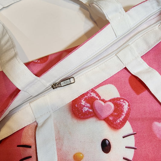 HK Hearts & Roses - Canvas Tote Zipper Closure