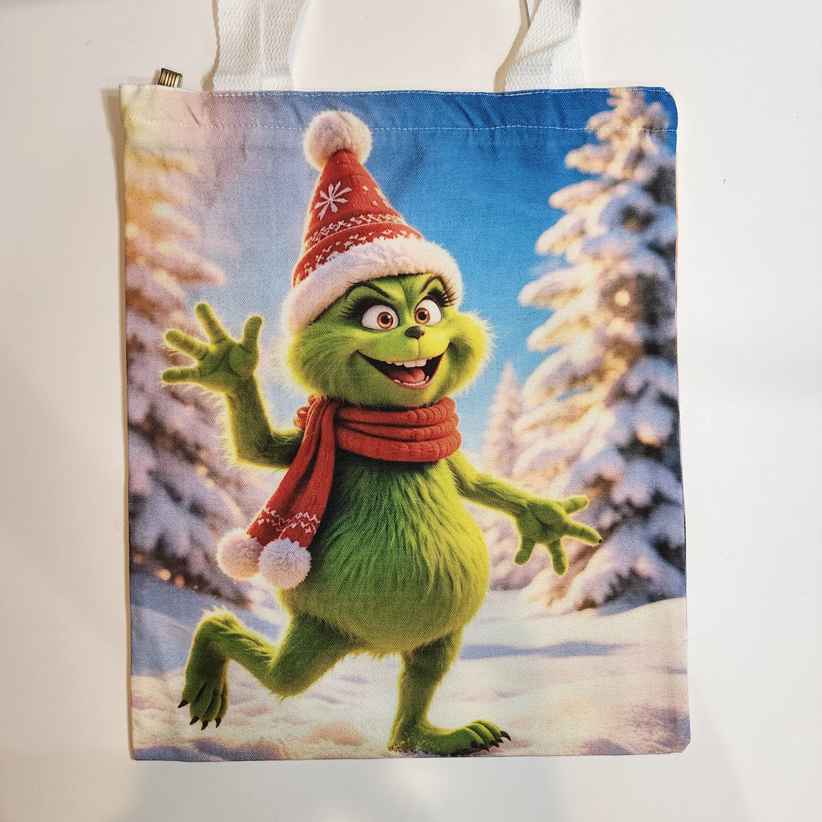 Grinch Snow Day - Canvas Tote Zipper Closure