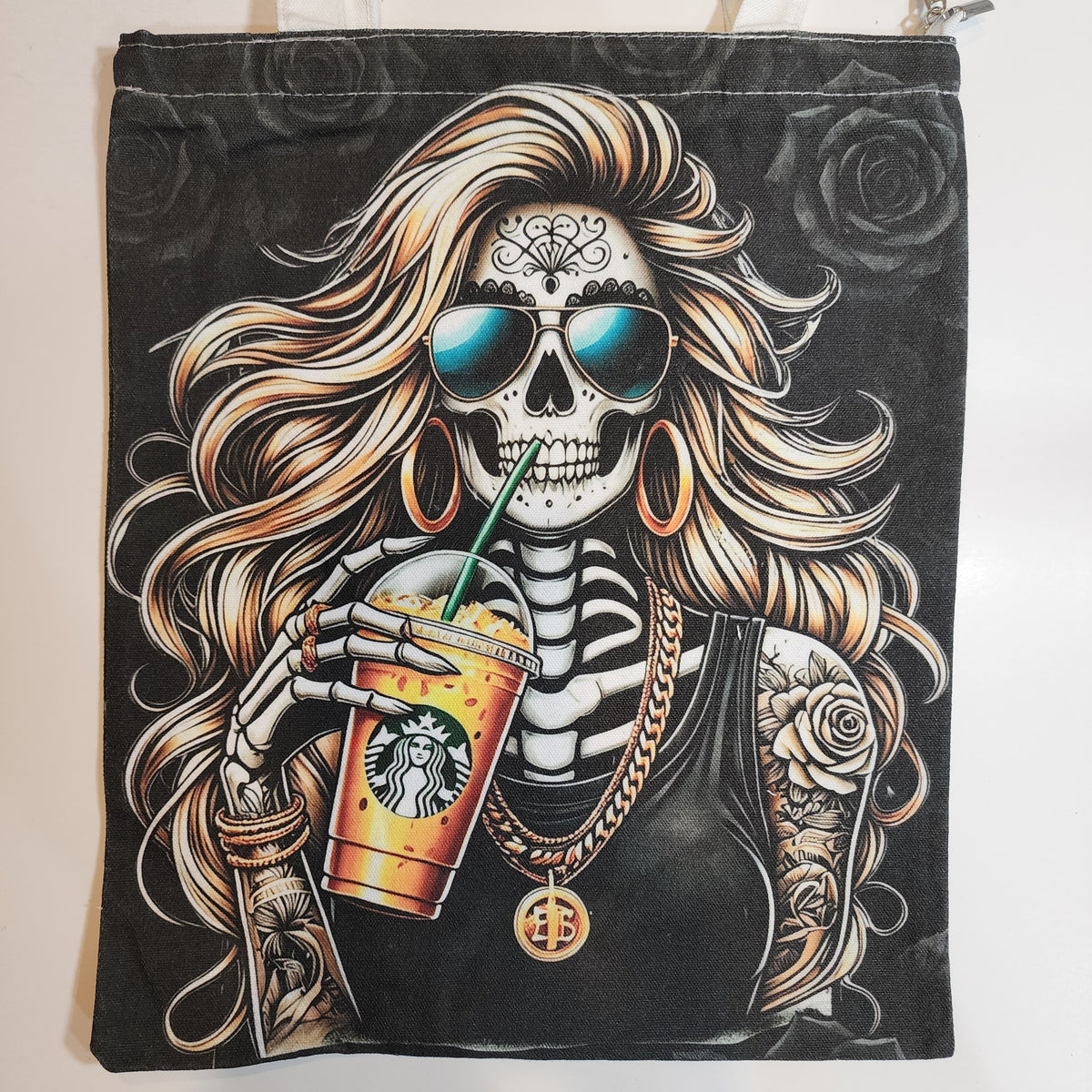 Tatted Tired Bones - Canvas Tote Zipper Closure