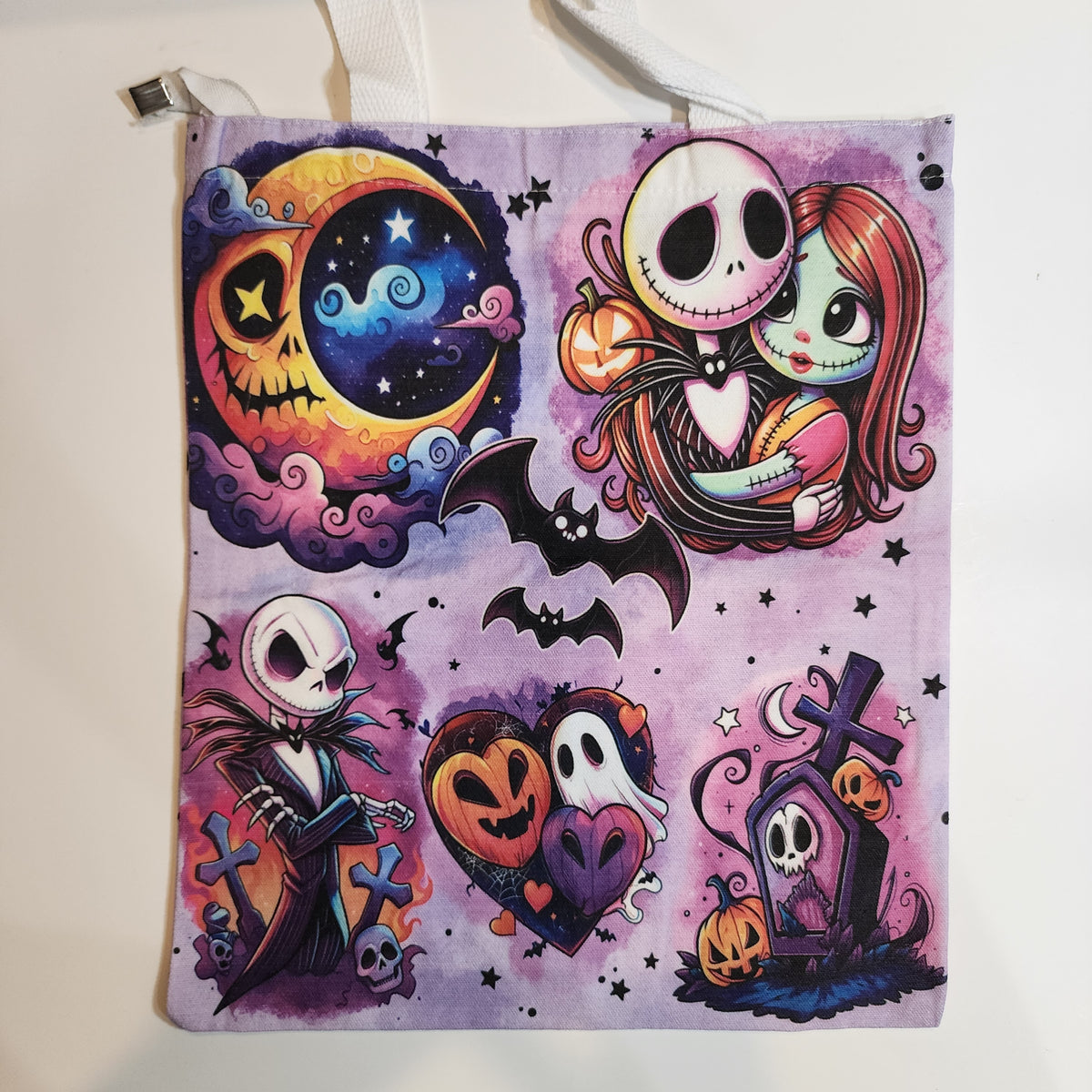 Jack & Sally Collage - Canvas Tote Zipper Closure