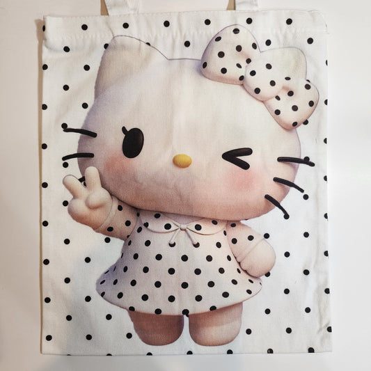HK Dotty Black & White - Canvas Tote Zipper Closure