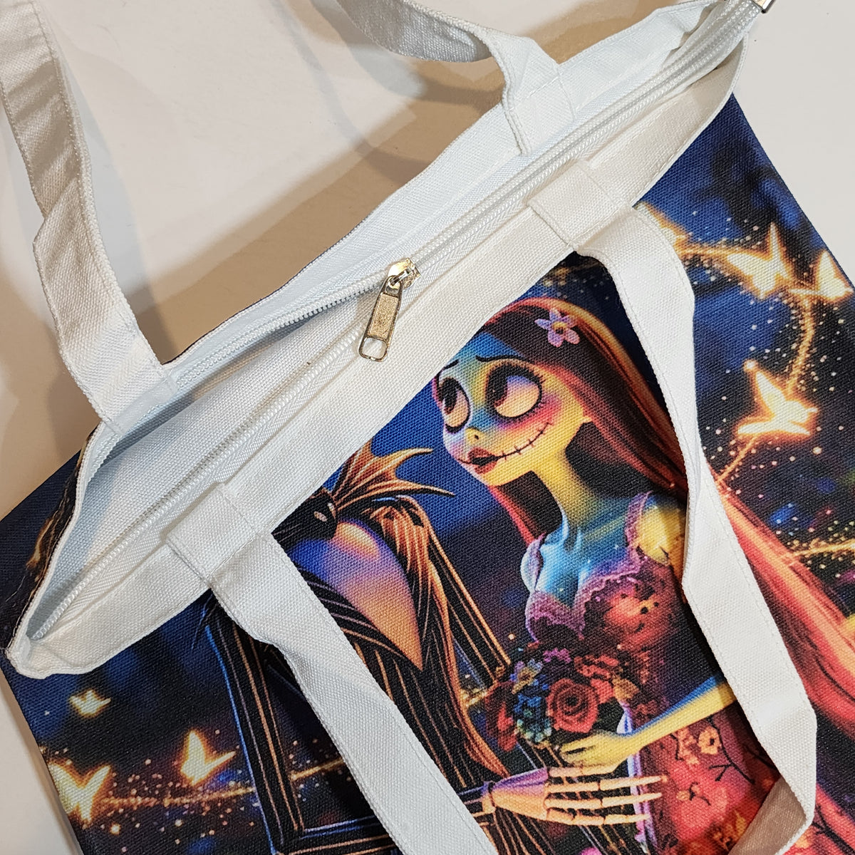 Jack & Sally Moonlight - Canvas Tote Zipper Closure