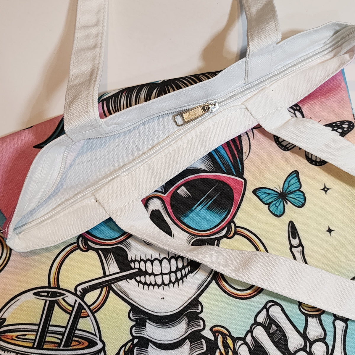 Rad Tired Bones  - Canvas Tote Zipper Closure