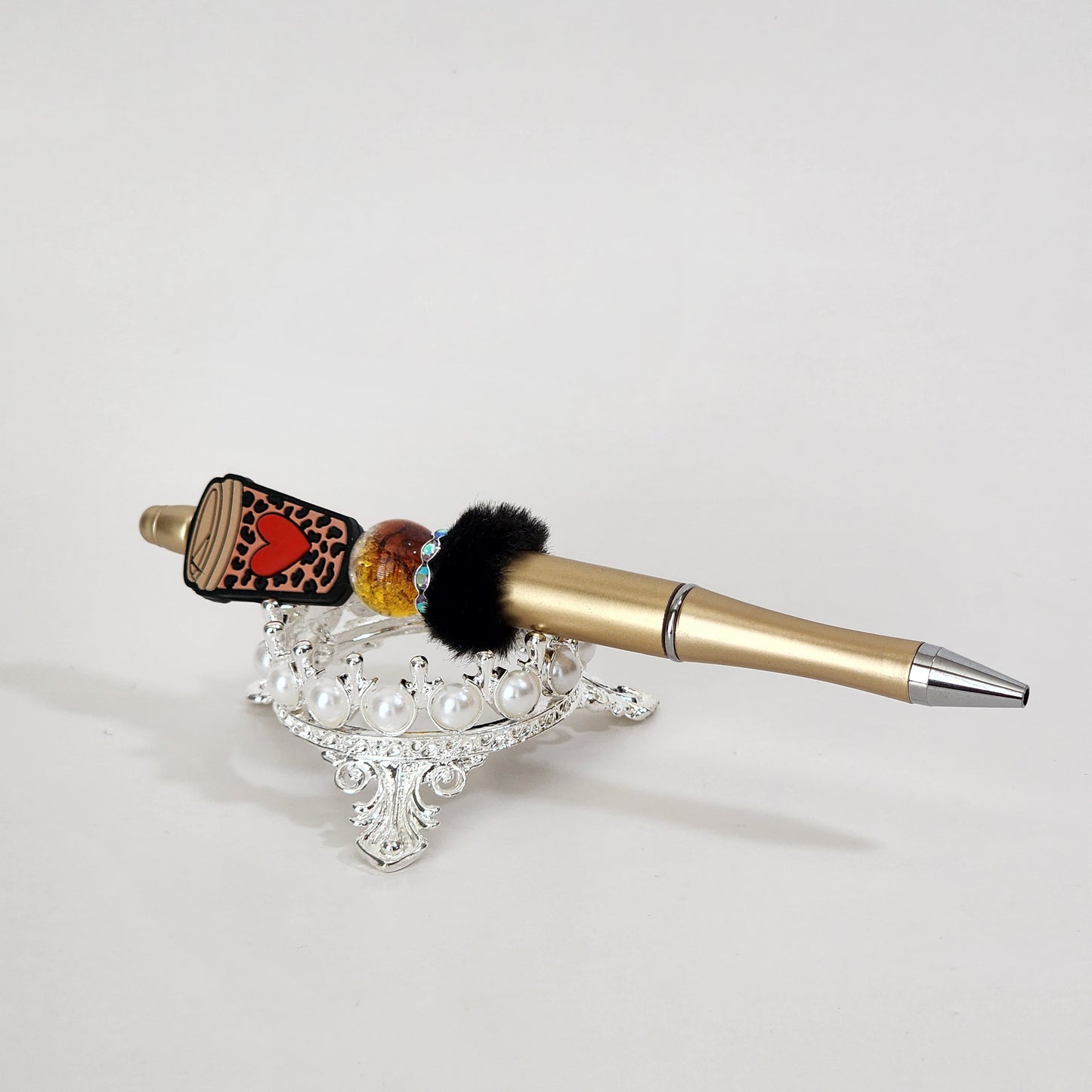Animal Print Red Heart Coffee Beaded Pen