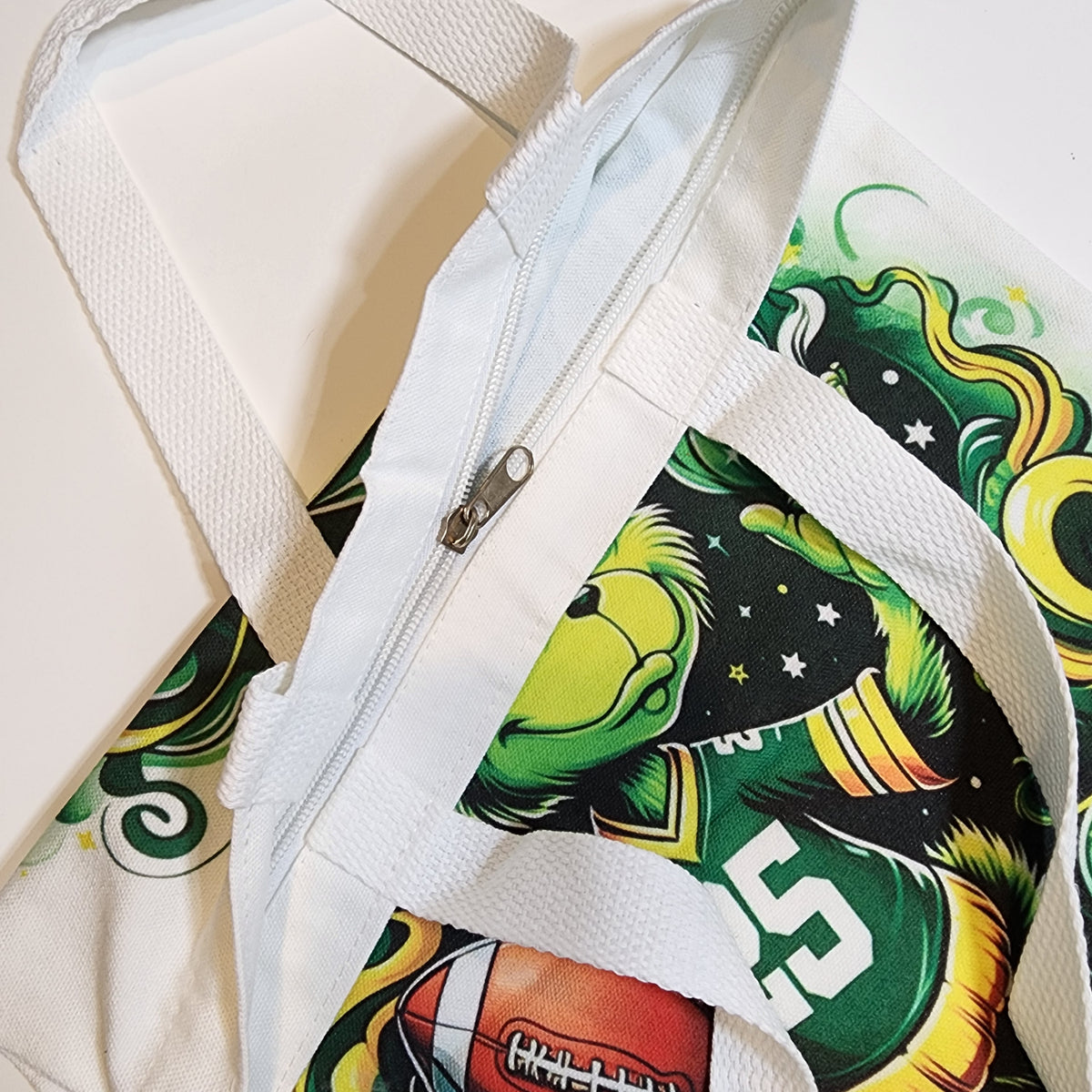 Grinch Football - Canvas Tote Zipper Closure
