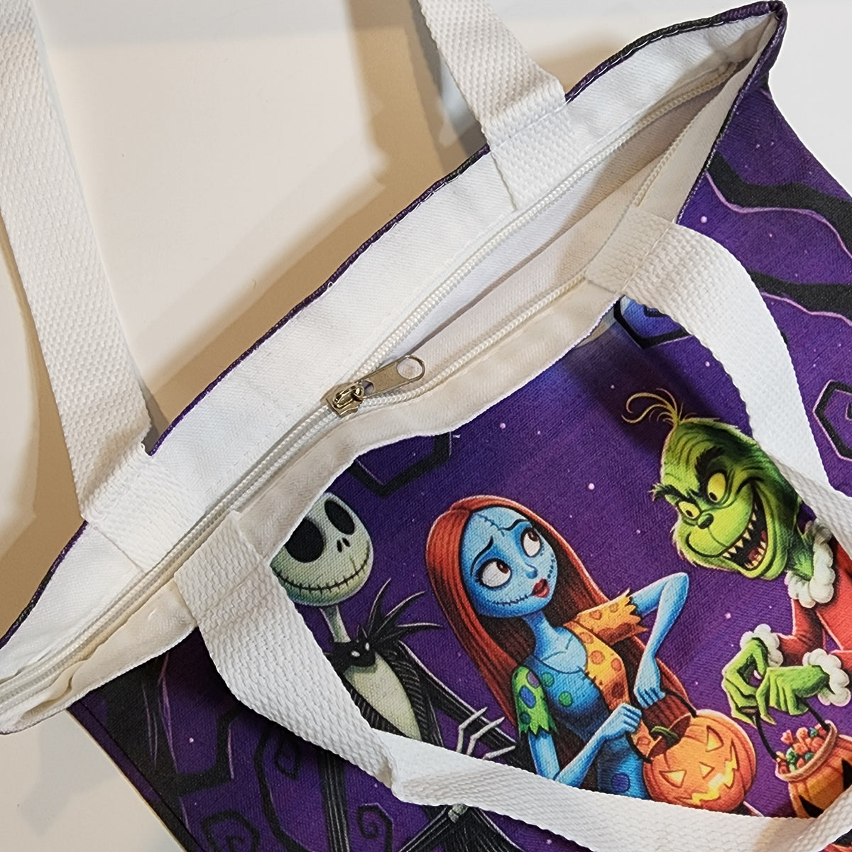 NBC + Grinch - Canvas Tote Zipper Closure
