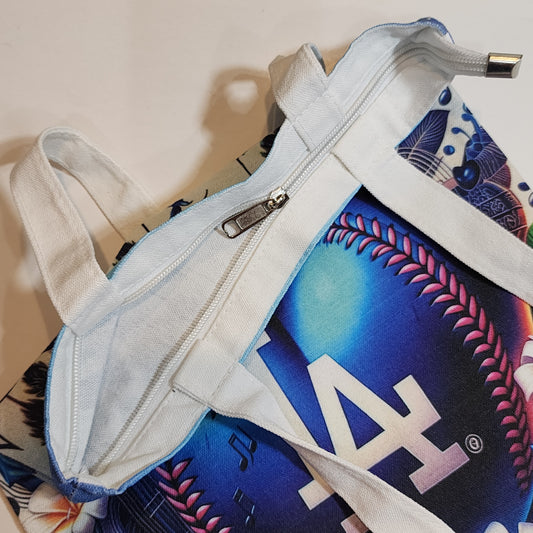 L.A. Blue Baseball Heart - Canvas Tote Zipper Closure