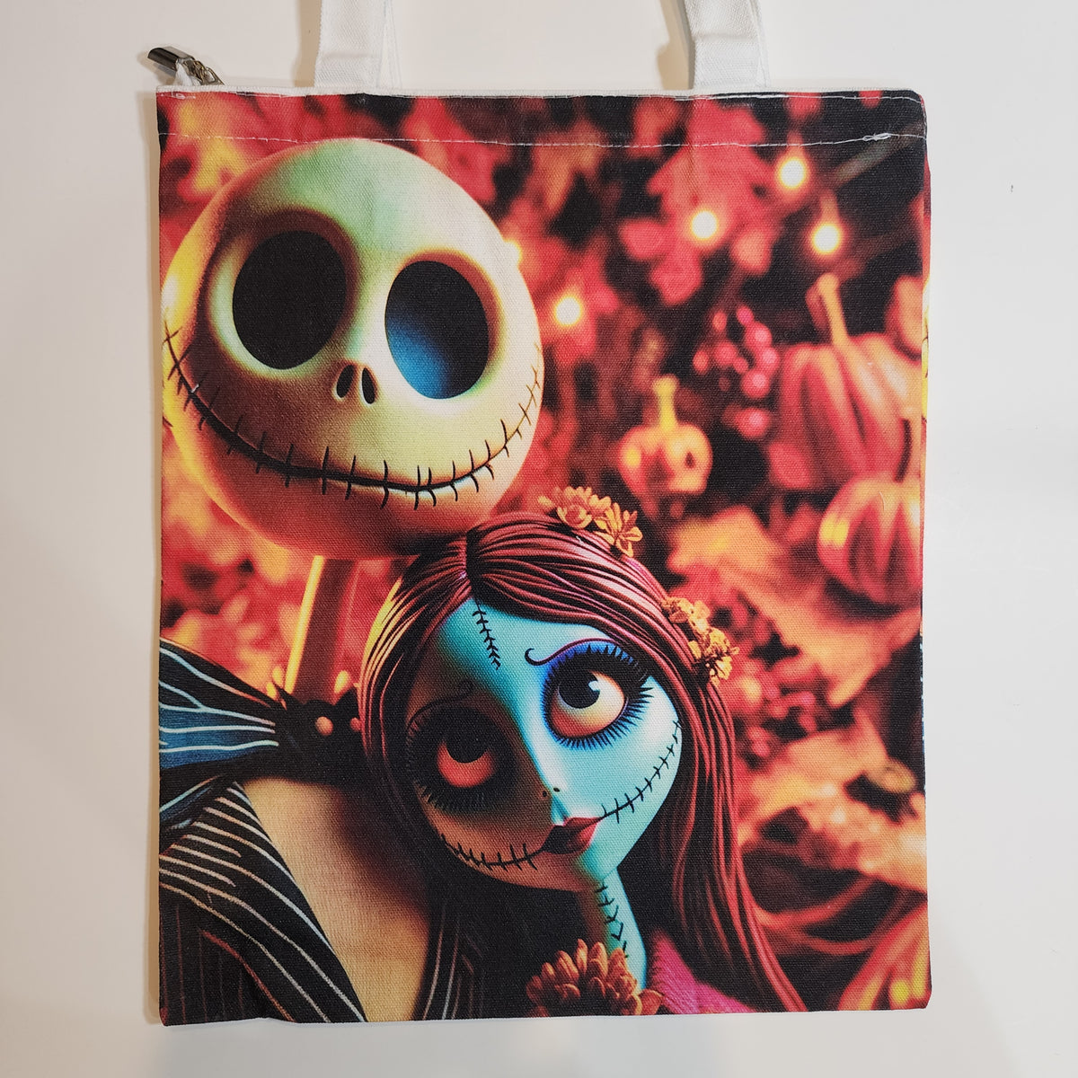 Jack & Sally Bokeh - Canvas Tote Zipper Closure