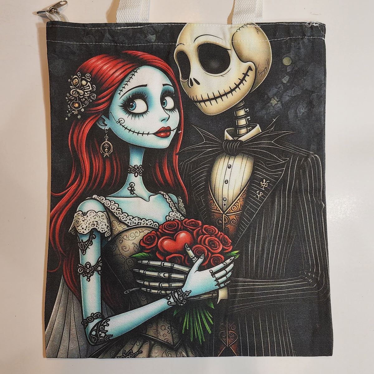 Jack & Sally Red Roses 2 - Canvas Tote Zipper Closure