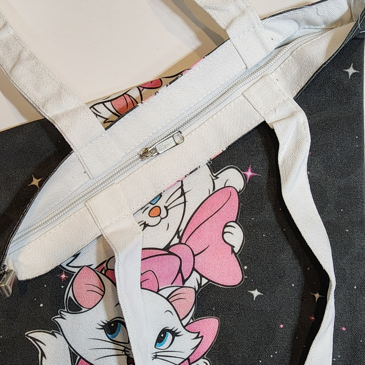 Marie Cat Poses - Canvas Tote Zipper Closure