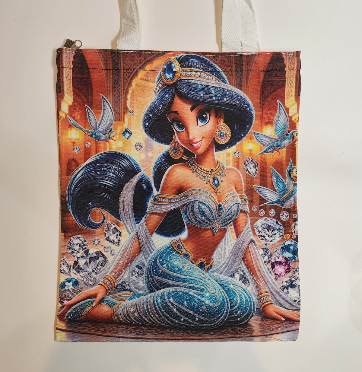 Bejewled Jasmine - Canvas Tote Zipper Closure