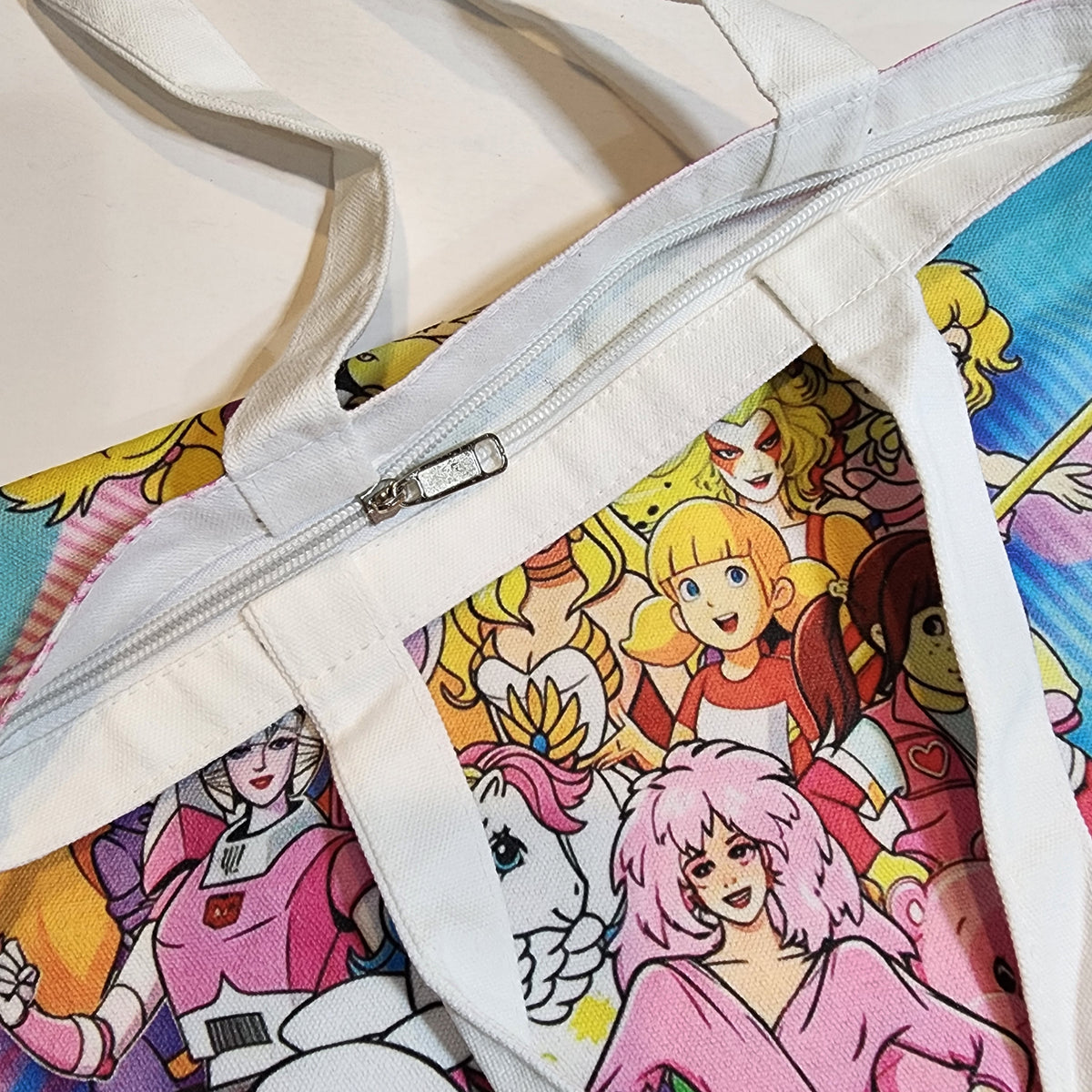 80s Girls Cartoons - Canvas Tote Zipper Closure
