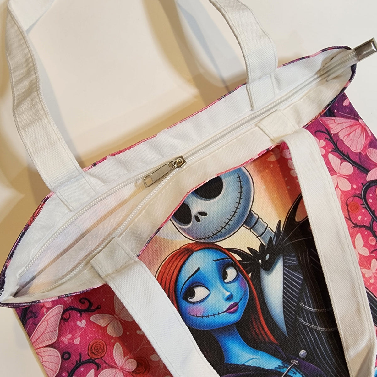 Jack & Sally 1 Canvas Tote - Zipper Closure
