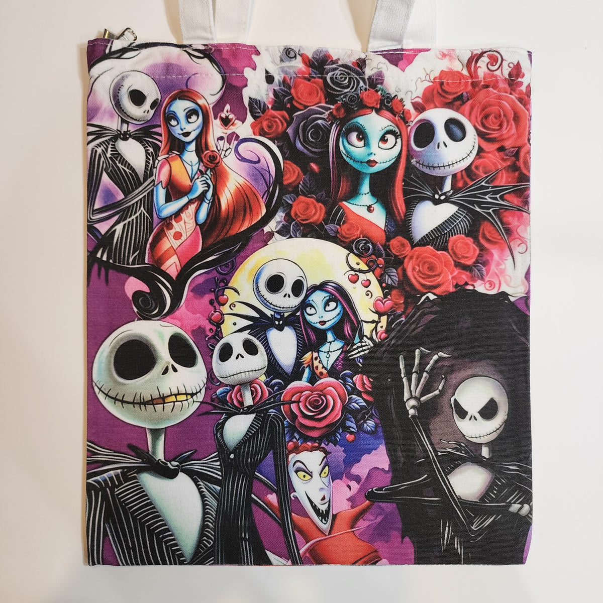 Jack & Sally Collage - Canvas Tote Zipper Closure