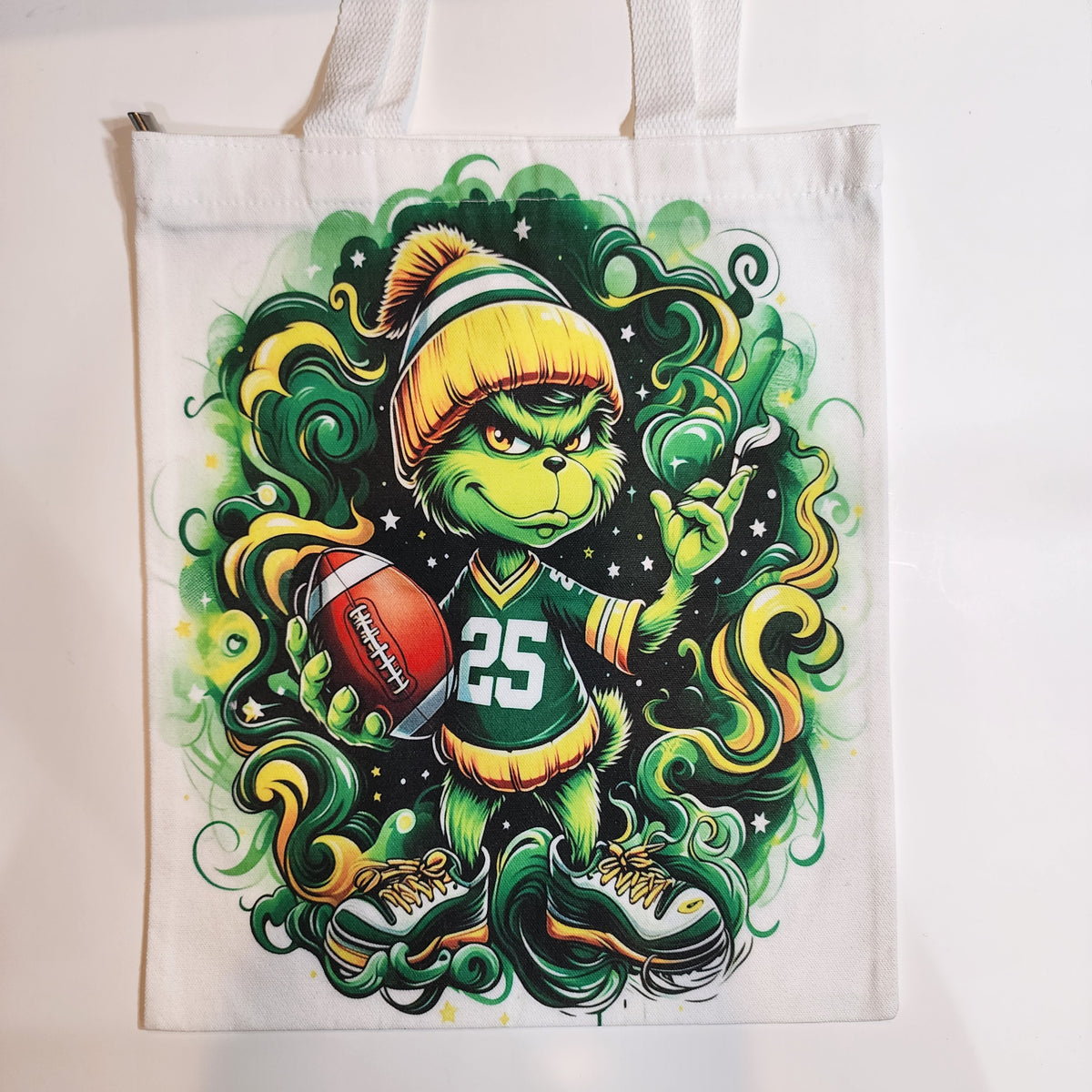 Grinch Football - Canvas Tote Zipper Closure