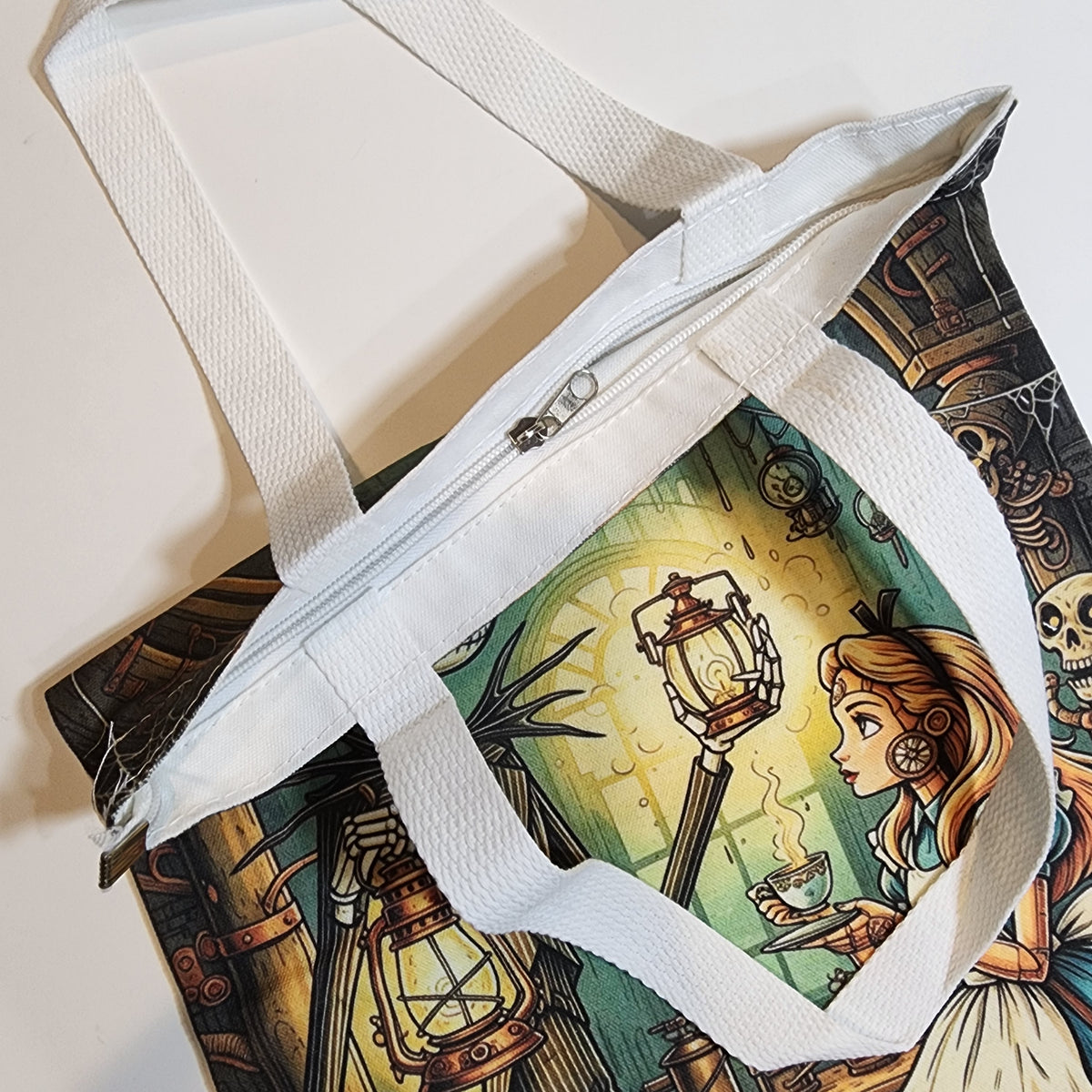 Steampunk Jack & Alice - Canvas Tote Zipper Closure