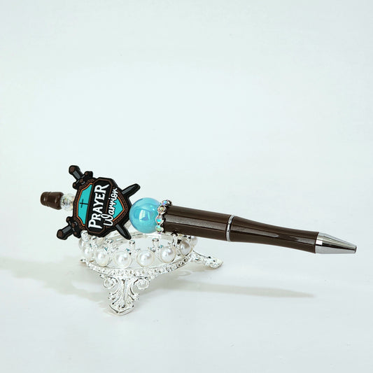 Prayer Warrior Teal Beaded Pen