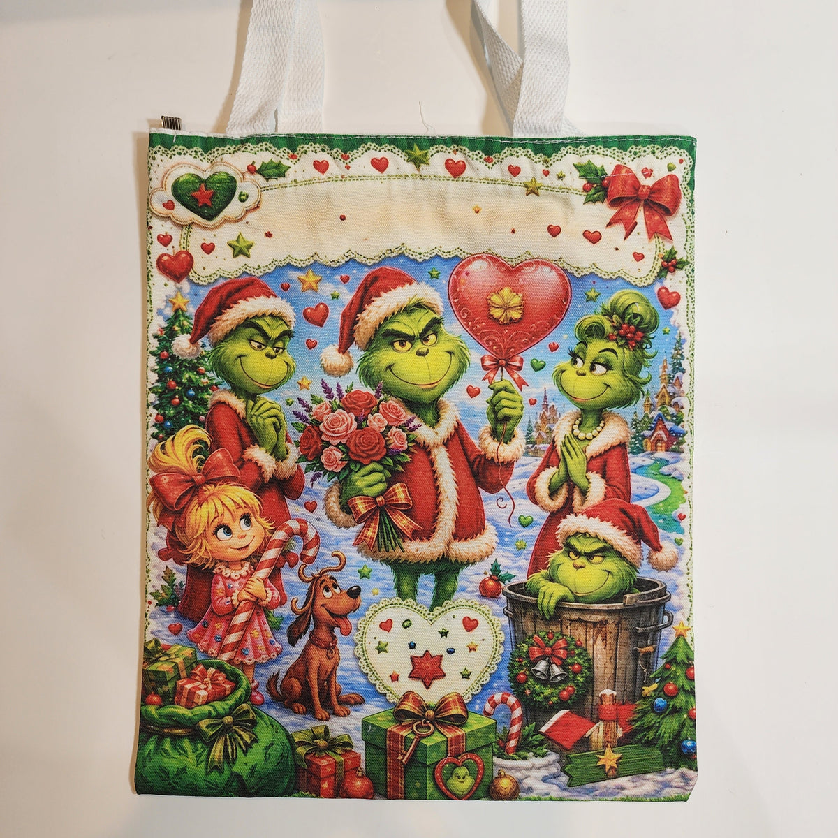 Grinch Christmas Scene - Canvas Tote Zipper Closure