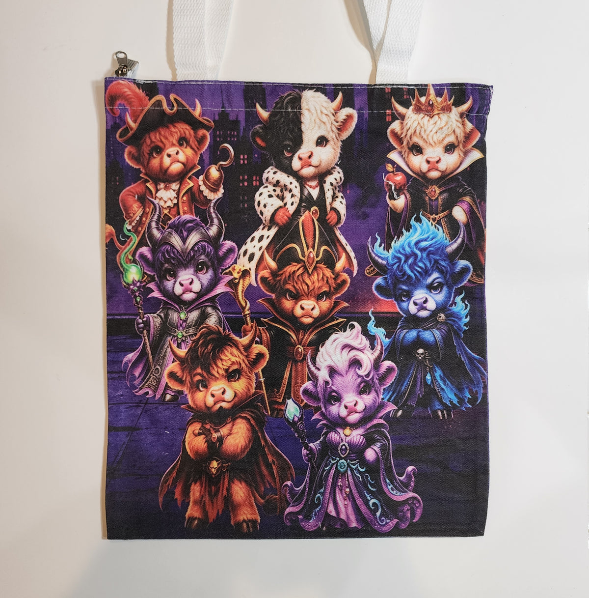 Moo Moo Villains - Canvas Tote Zipper Closure