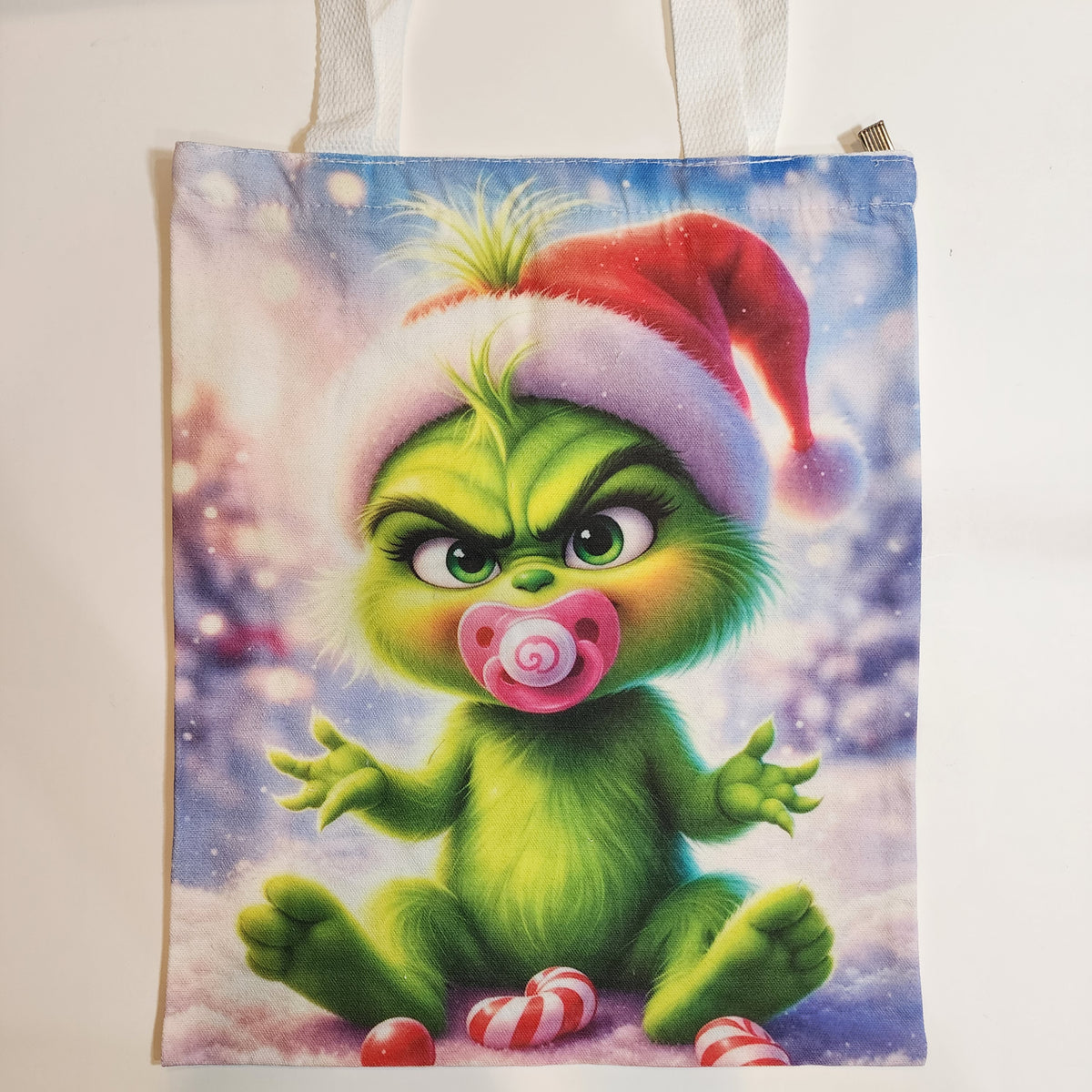 Baby Grinch - Canvas Tote Zipper Closure