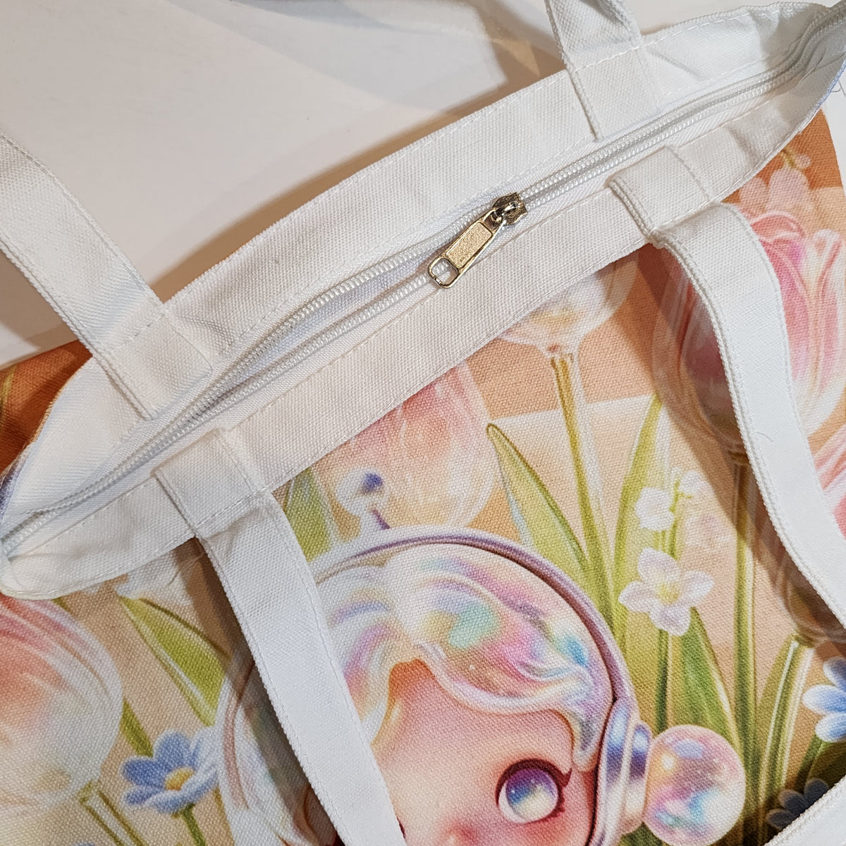 Skullpanda Tulips - Canvas Tote Zipper Closure