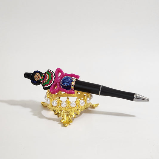 Folklorico Girl Beaded Pen Pink Bow