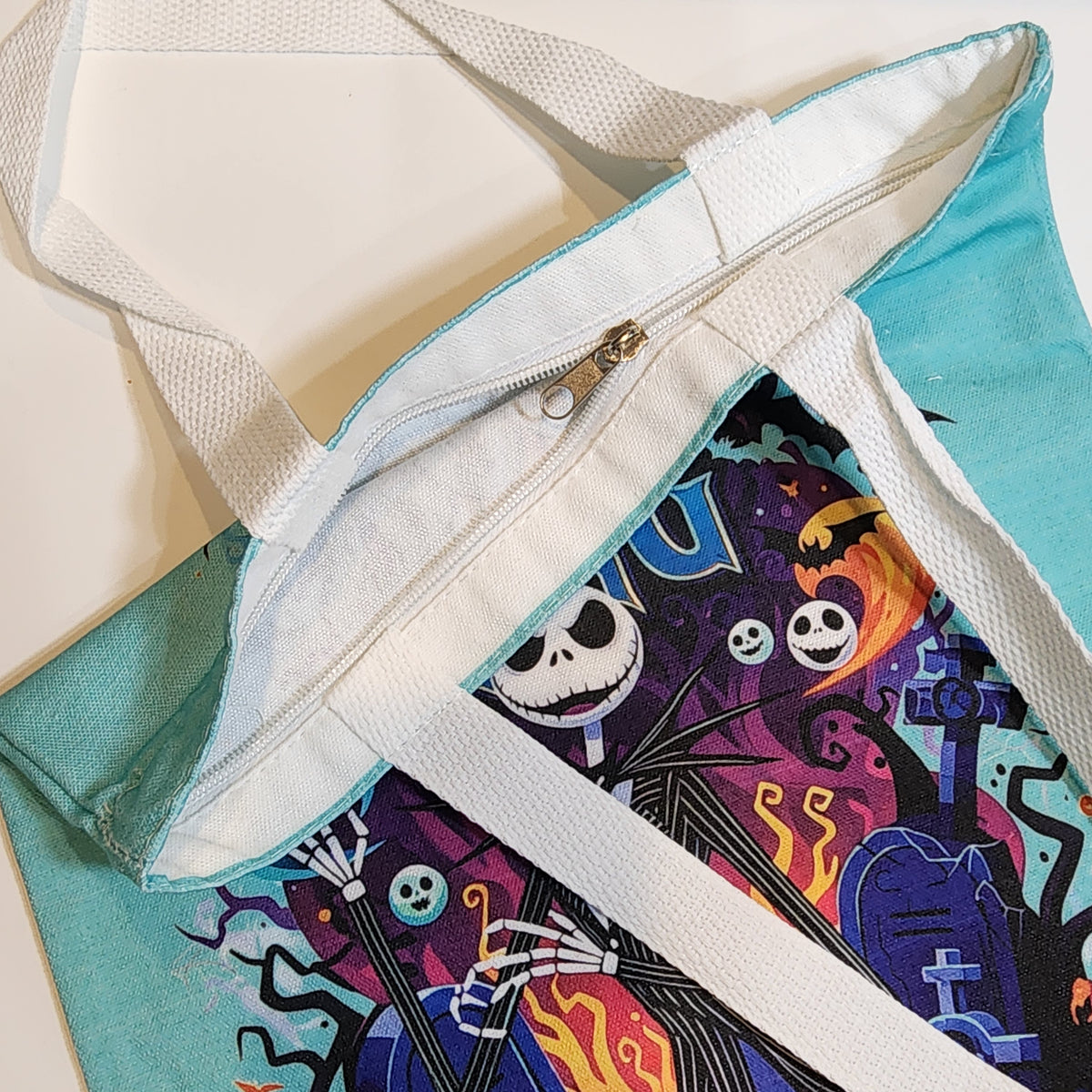 Jack Spooky King - Canvas Tote Zipper Closure