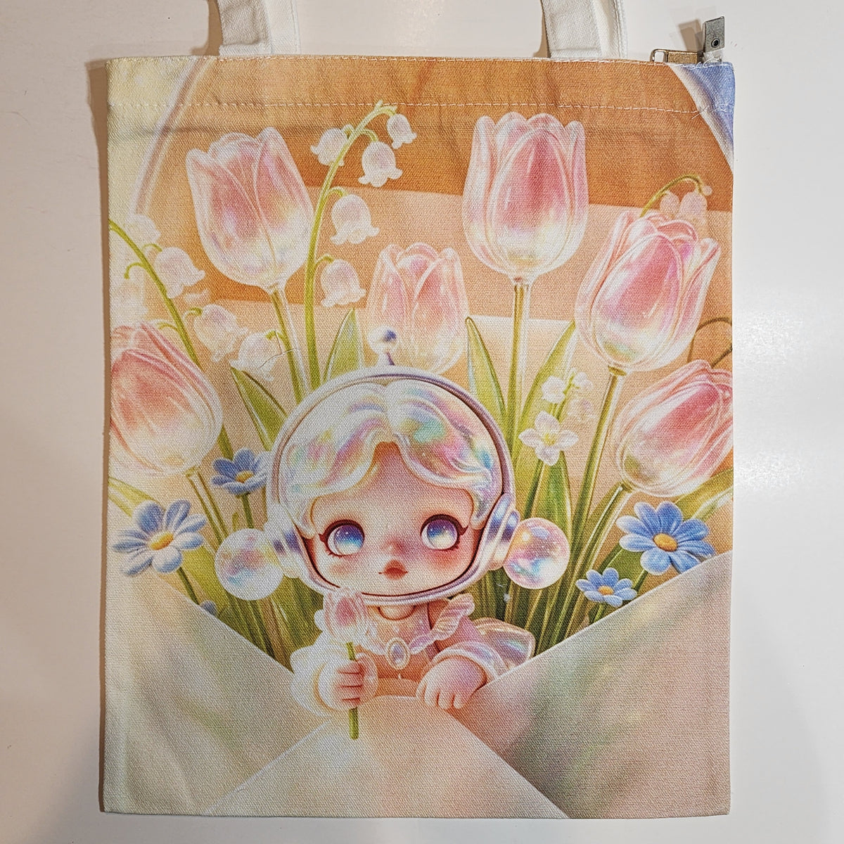 Skullpanda Tulips - Canvas Tote Zipper Closure