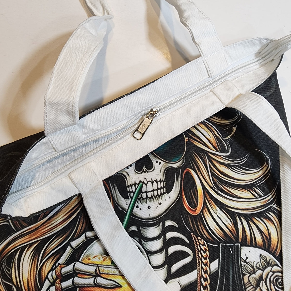 Tatted Tired Bones - Canvas Tote Zipper Closure