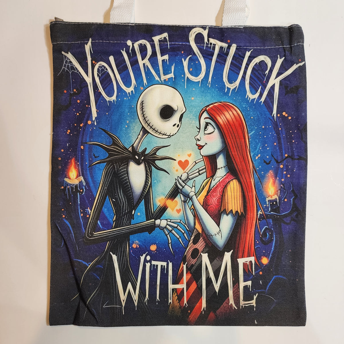 Jack & Sally You're Stuck with Me - Canvas Tote Zipper Closure