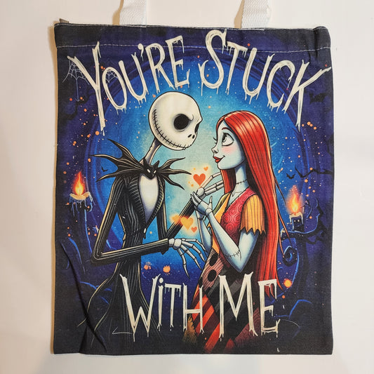 Jack & Sally You're Stuck with Me - Canvas Tote Zipper Closure