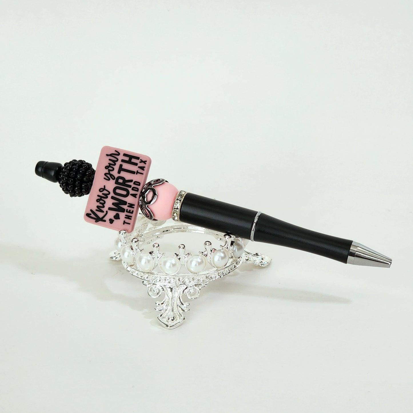 Know Your Worth, Then Add Tax Beaded Pen (Pink)