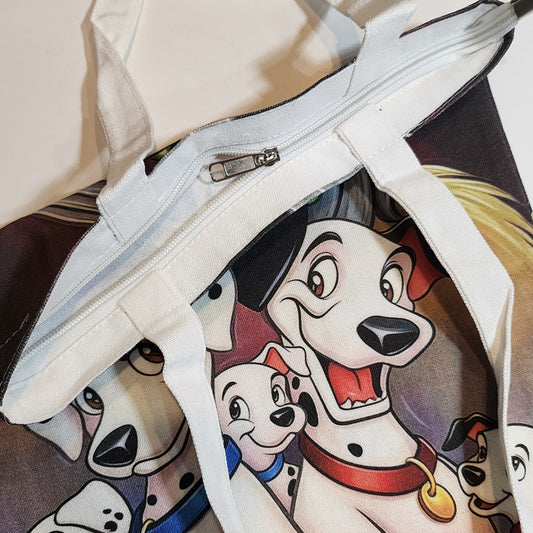 Dalmatians & Cruella de Vil - Canvas Tote Zipper Closure