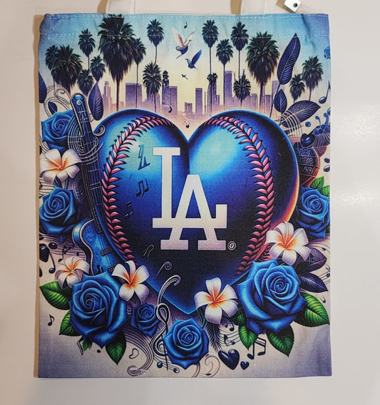 L.A. Blue Baseball Heart - Canvas Tote Zipper Closure